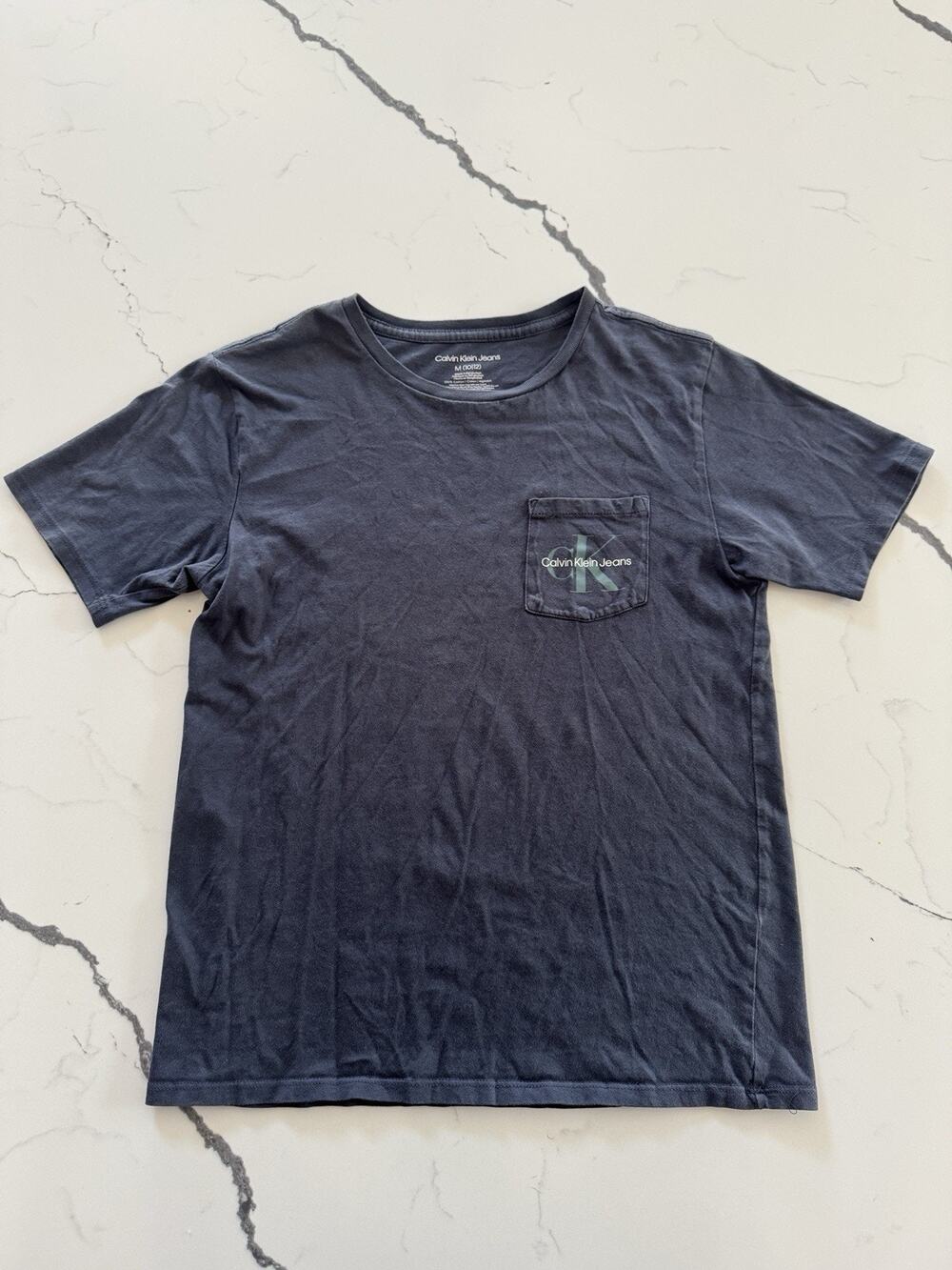 Calvin Klein Jeans Boys M 10/12 Blue Pocket T Shirt Logo Short Sleeve Cotton